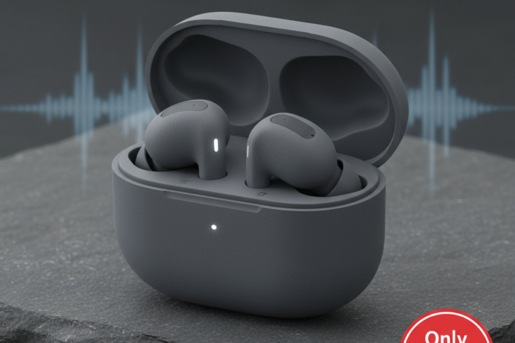 Rubberized Wireless Earbuds + Charging Case (Dark Stone) – Enjoy 12 Hours of Wireless Sound for Only $19.99 rubberized wireless earbuds